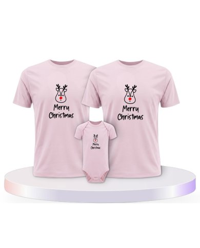 Merry Christmas mit Süßem Rentier Gesicht Familien T-Shirts |.