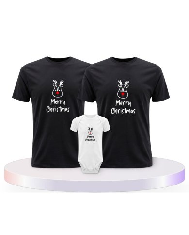 Merry Christmas mit Süßem Rentier Gesicht Familien T-Shirts |.