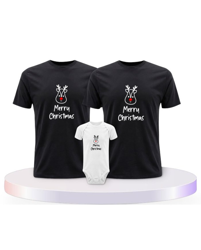 Merry Christmas mit Süßem Rentier Gesicht Familien T-Shirts |.