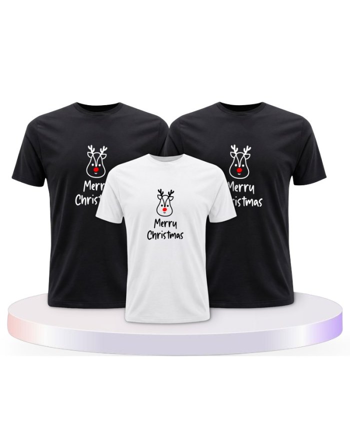 Merry Christmas mit Süßem Rentier Gesicht Familien T-Shirts |.