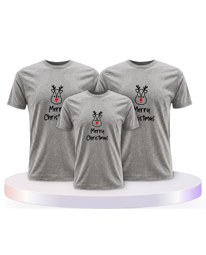 Merry Christmas mit Süßem Rentier Gesicht Familien T-Shirts |.