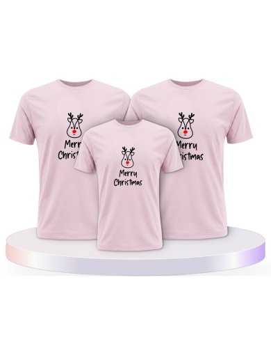 Merry Christmas mit Süßem Rentier Gesicht Familien T-Shirts |.