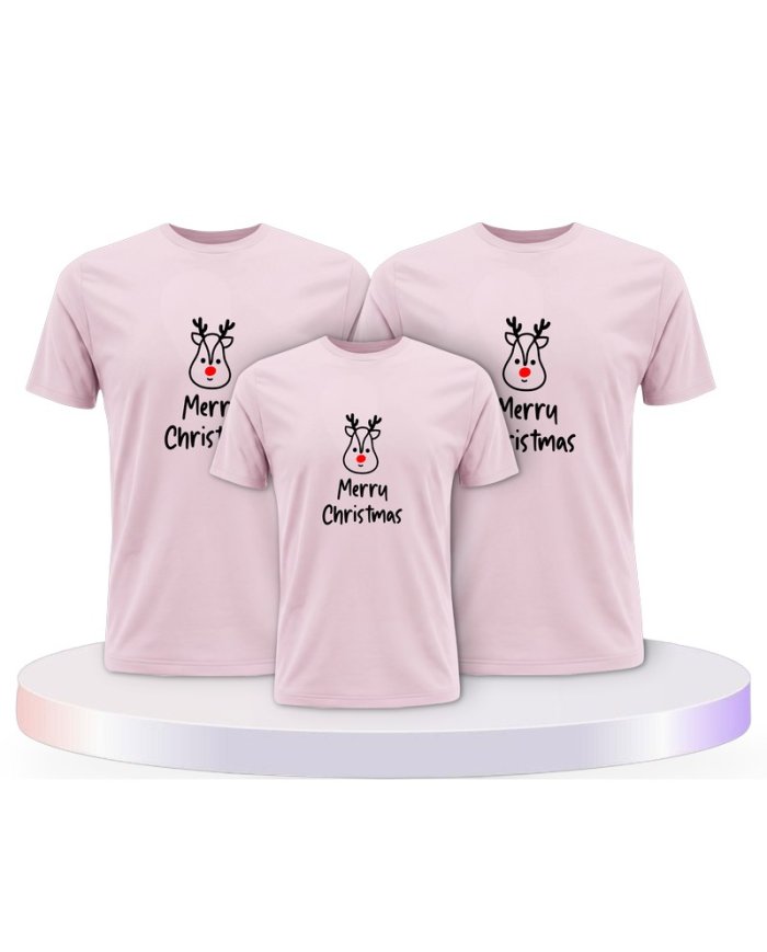 Merry Christmas mit Süßem Rentier Gesicht Familien T-Shirts |.