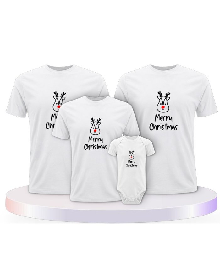 Merry Christmas mit Süßem Rentier Gesicht Familien T-Shirts |.
