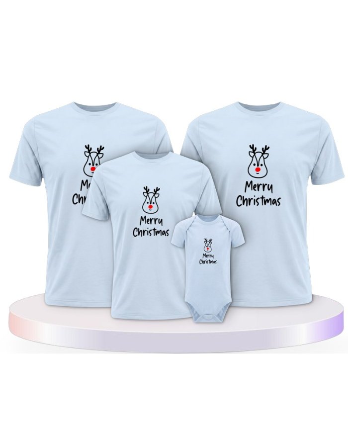 Merry Christmas mit Süßem Rentier Gesicht Familien T-Shirts |.
