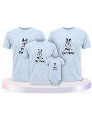 Merry Christmas mit Süßem Rentier Gesicht Familien T-Shirts |.