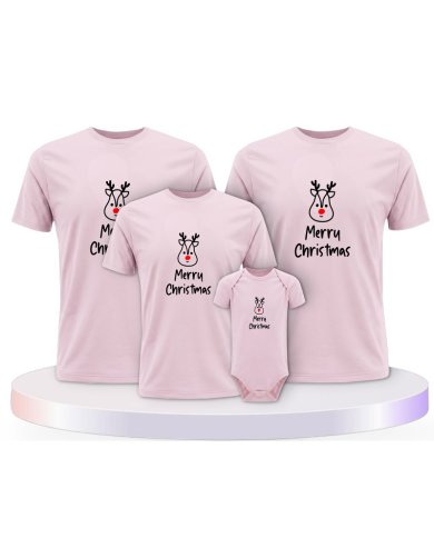 Merry Christmas mit Süßem Rentier Gesicht Familien T-Shirts |.