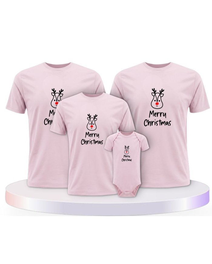 Merry Christmas mit Süßem Rentier Gesicht Familien T-Shirts |.