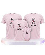 Merry Christmas mit Süßem Rentier Gesicht Familien T-Shirts |.