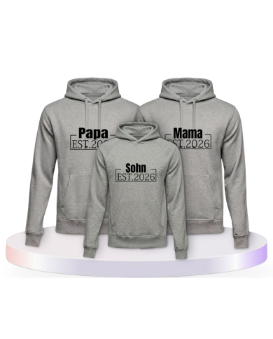 Papa Mama und Kind mit Wunschjahr Eltern-Kind Hoodies | Paarpulli