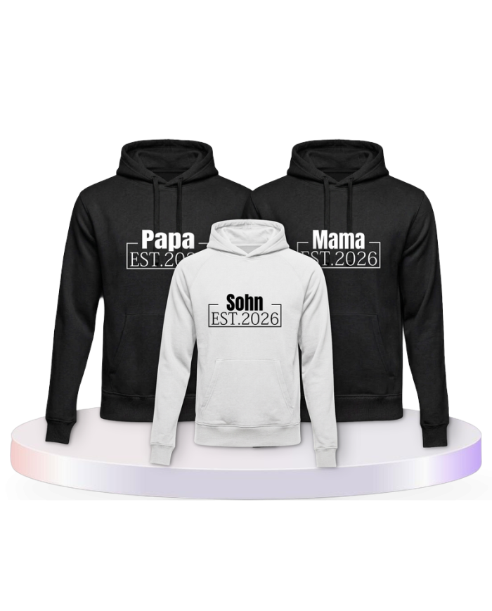 Papa Mama und Kind mit Wunschjahr Eltern-Kind Hoodies | Paarpulli