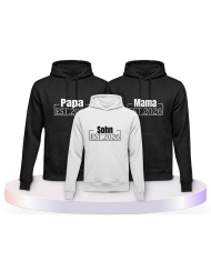 Papa Mama und Kind mit Wunschjahr Eltern-Kind Hoodies | Paarpulli