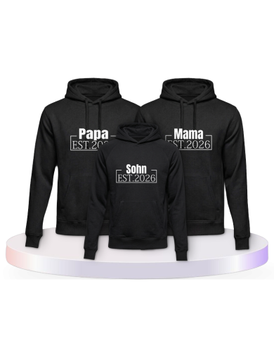 Papa Mama und Kind mit Wunschjahr Eltern-Kind Hoodies | Paarpulli