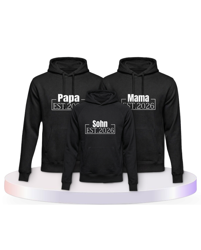 Papa Mama und Kind mit Wunschjahr Eltern-Kind Hoodies | Paarpulli