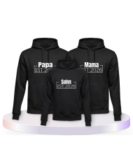 Papa Mama und Kind mit Wunschjahr Eltern-Kind Hoodies | Paarpulli