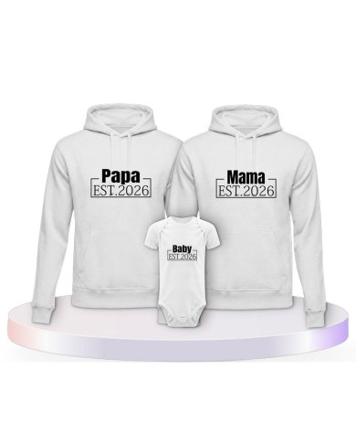 Papa, Mama und Baby mit Wunschjahr Familien Hoodies | Paarpulli