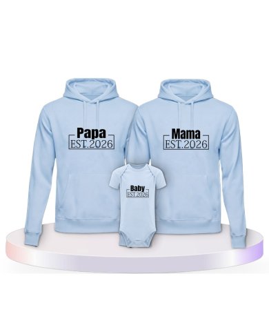 Papa, Mama und Baby mit Wunschjahr Familien Hoodies | Paarpulli