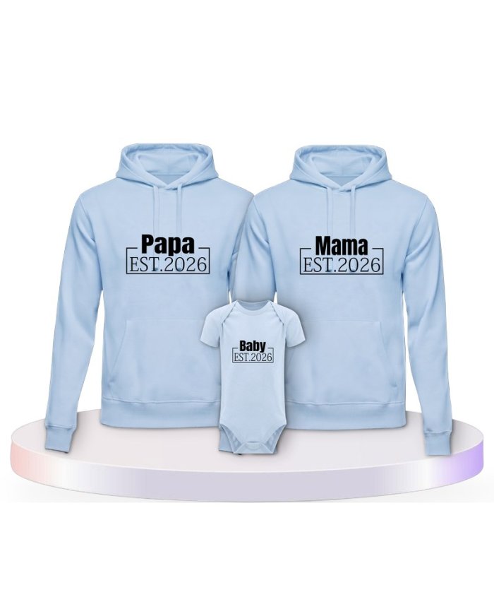 Papa, Mama und Baby mit Wunschjahr Familien Hoodies | Paarpulli