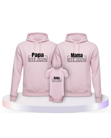 Papa, Mama und Baby mit Wunschjahr Familien Hoodies | Paarpulli