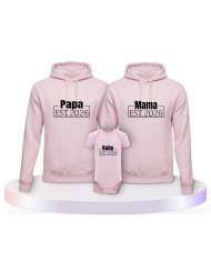 Papa, Mama und Baby mit Wunschjahr Familien Hoodies | Paarpulli