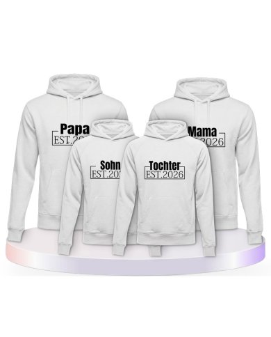 Papa, Mama und Baby mit Wunschjahr Familienset Hoodies | Paarpulli