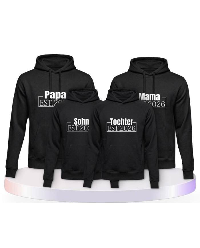 Papa, Mama und Baby mit Wunschjahr Familienset Hoodies | Paarpulli