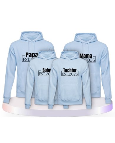 Papa, Mama und Baby mit Wunschjahr Familienset Hoodies | Paarpulli