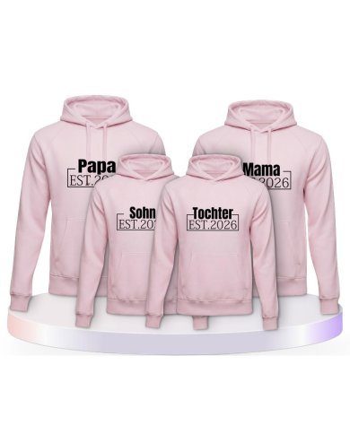 Papa, Mama und Baby mit Wunschjahr Familienset Hoodies | Paarpulli