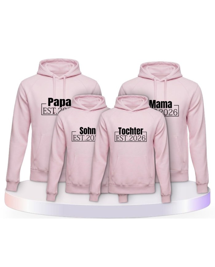 Papa, Mama und Baby mit Wunschjahr Familienset Hoodies | Paarpulli