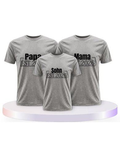 Papa, Mama und Baby mit Wunschjahr Familienset T-Shirts | Paarpulli