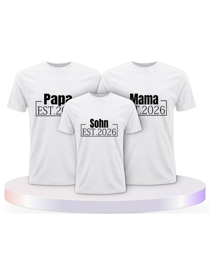 Papa, Mama und Baby mit Wunschjahr Familienset T-Shirts | Paarpulli