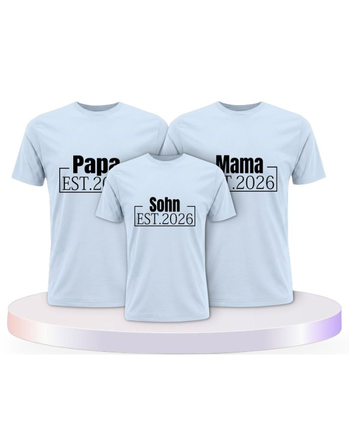 Papa, Mama und Baby mit Wunschjahr Familienset T-Shirts | Paarpulli