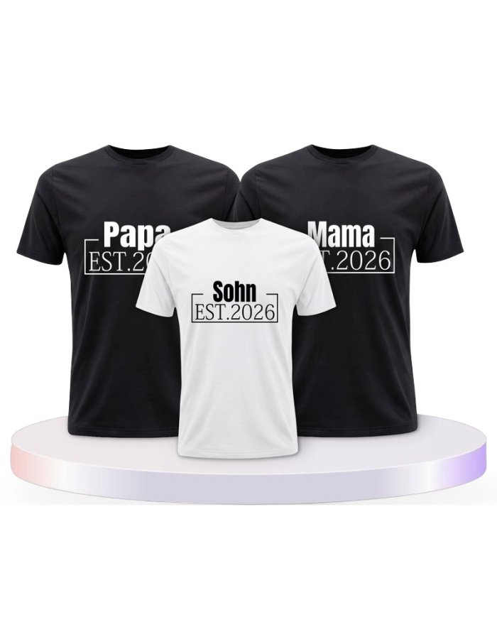 Papa, Mama und Baby mit Wunschjahr Familienset T-Shirts | Paarpulli