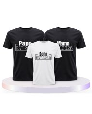 Papa, Mama und Baby mit Wunschjahr Familienset T-Shirts | Paarpulli