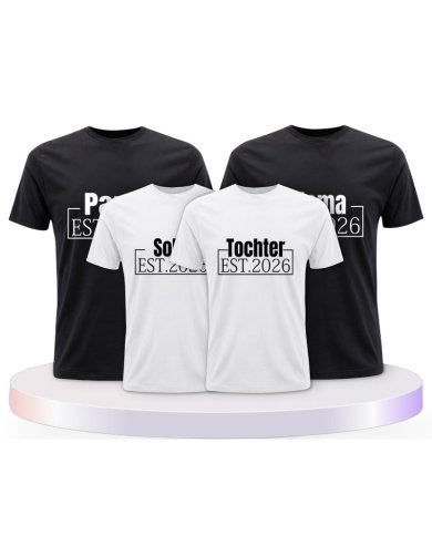 Papa, Mama und Baby mit Wunschjahr Familienset T-Shirts | Paarpulli