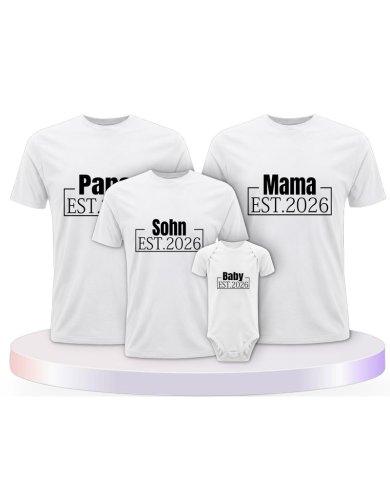 Papa, Mama und Baby mit Wunschjahr Familien T-Shirts | Paarpulli