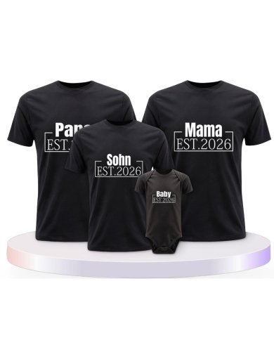 Papa, Mama und Baby mit Wunschjahr Familien T-Shirts | Paarpulli