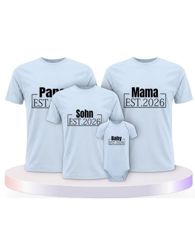 Papa, Mama und Baby mit Wunschjahr Familien T-Shirts | Paarpulli