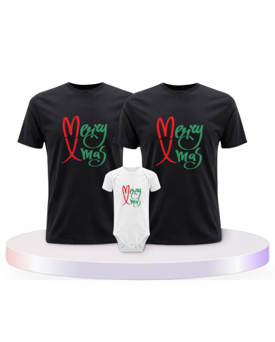 Familienlook T-Shirts mit Merry X Mas Weihnachtsshirts + | Paarpulli