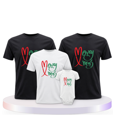 Familienlook T-Shirts mit Merry X Mas Weihnachtsshirts + | Paarpulli