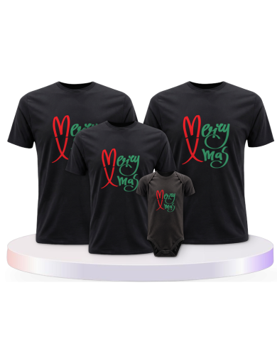 Familienlook T-Shirts mit Merry X Mas Weihnachtsshirts + | Paarpulli