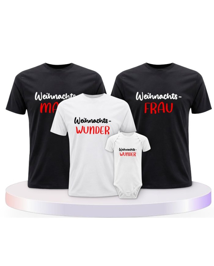 Weihnachtswunder Familienset T-Shirts mit Babybody | Paarpulli