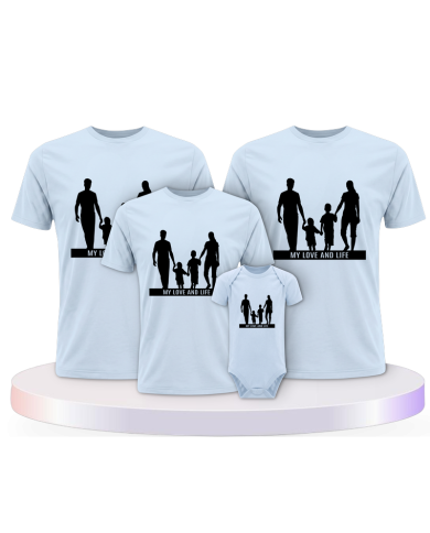 Familienlook T-Shirts mit My Love and Life mit Baby Body | Paarpulli