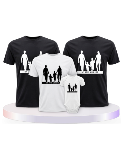 Familienlook T-Shirts mit My Love and Life mit Baby Body | Paarpulli