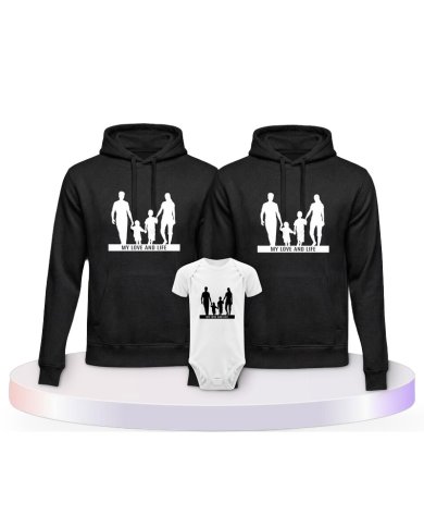 My Love and Life Familienset Hoodies mit Babybody | Paarpulli