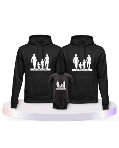 My Love and Life Familienset Hoodies mit Babybody | Paarpulli