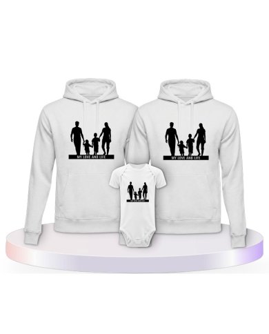 My Love and Life Familienset Hoodies mit Babybody | Paarpulli