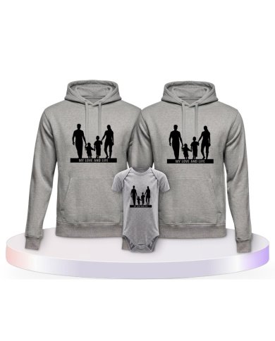 My Love and Life Familienset Hoodies mit Babybody | Paarpulli