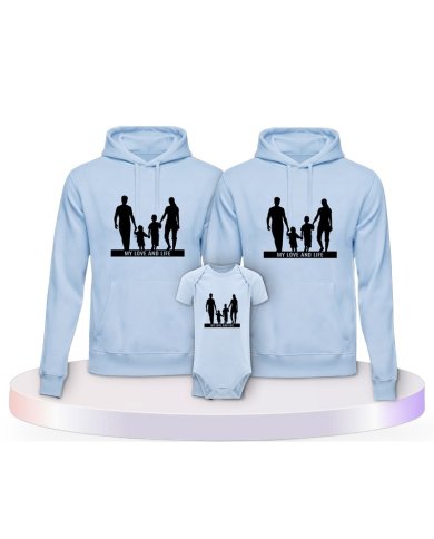 My Love and Life Familienset Hoodies mit Babybody | Paarpulli
