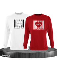 Ich liebe dich mit Wunschname als Barcode Design Pärchen-Sweatshirts